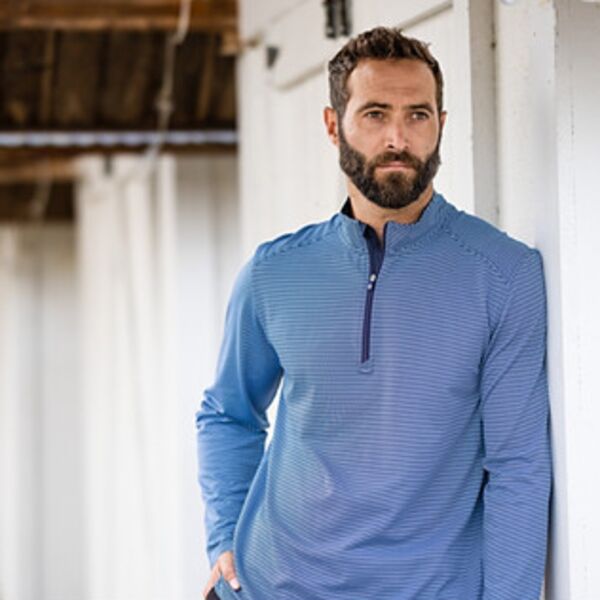 Cutter & Buck Cutter & Buck Virtue Eco Pique Micro Stripe Recycled Mens Quarter Zip MCK01258 Cutter & Buck Virtue Eco Pique Micro Stripe Recycled Mens Quarter Zip Thumbnail