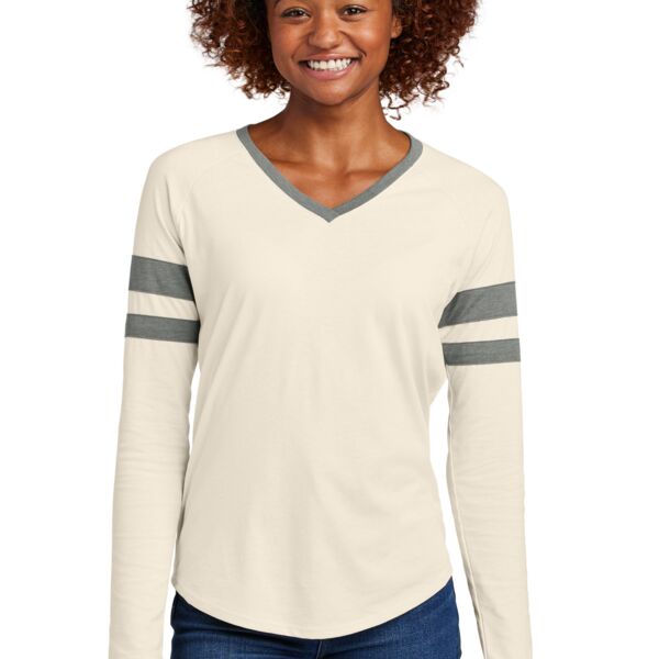 Sport Tek Ladies Halftime Stripe Long Sleeve V Neck Tee LST6043 Ladies Halftime Stripe Long Sleeve V Neck Tee Thumbnail
